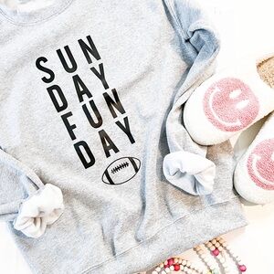 Sunday Funday Football Grey Crewneck Sweatshirt. Grey long sleeve. Football.